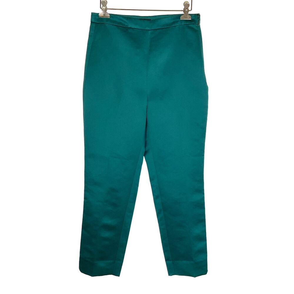 J. Crew High Rise Cigarette Pant in Kelly Green Satin Women's Size 6P